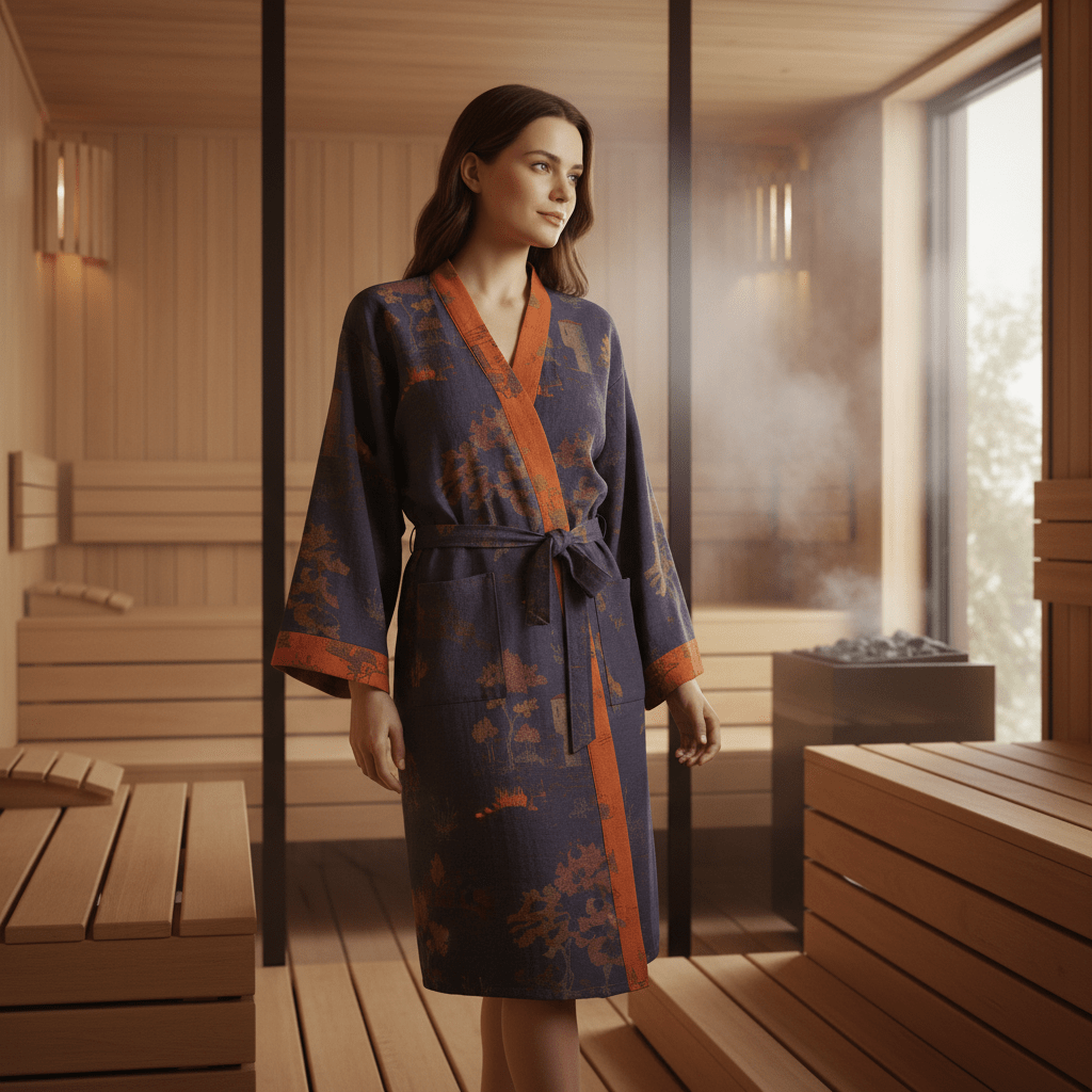 Unisex Badrock Kimono Retrodesign för Avkoppling och Spa 0