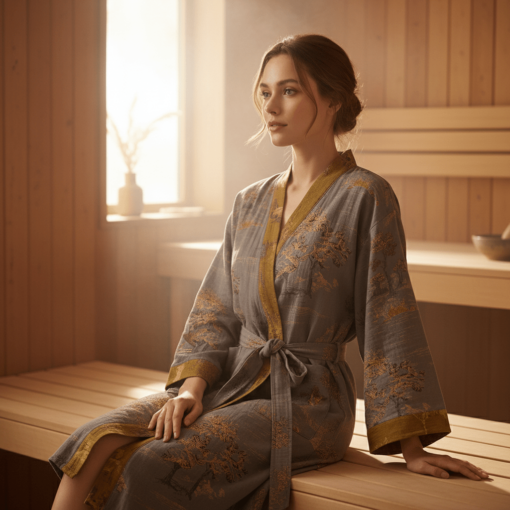 Unisex Badrock Kimono Retrodesign för Avkoppling och Spa 8