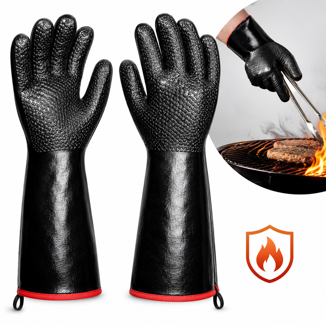Unisex Grillhandskar med Halkfritt Silikongrepp och Förlängd Manschett 0
