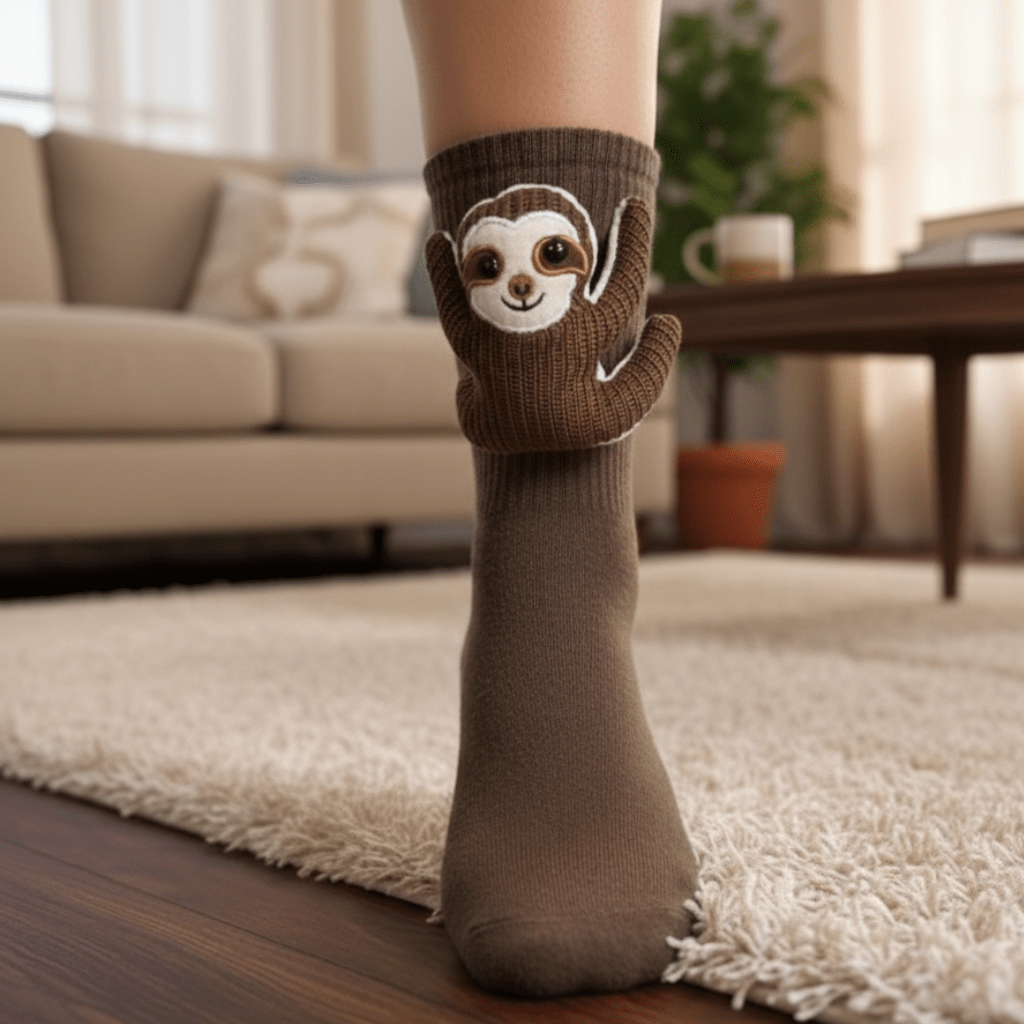 Unisex Husstrumpor med 3D-Djuraccent Fluffiga och Halkfria 0
