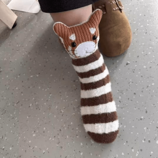 Unisex Husstrumpor med 3D-Djuraccent Fluffiga och Halkfria 10