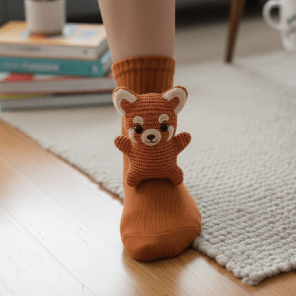 Unisex Husstrumpor med 3D-Djuraccent Fluffiga och Halkfria 4