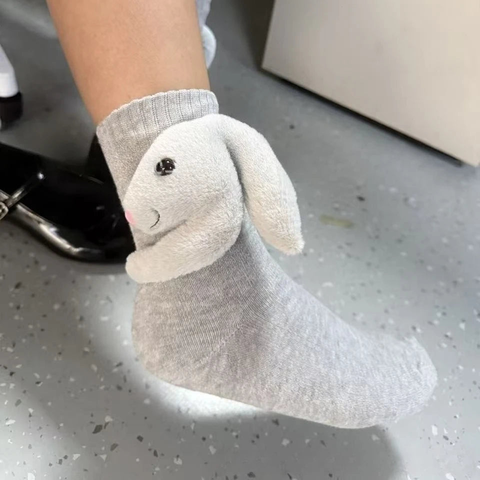 Unisex Husstrumpor med 3D-Djuraccent Fluffiga och Halkfria 7