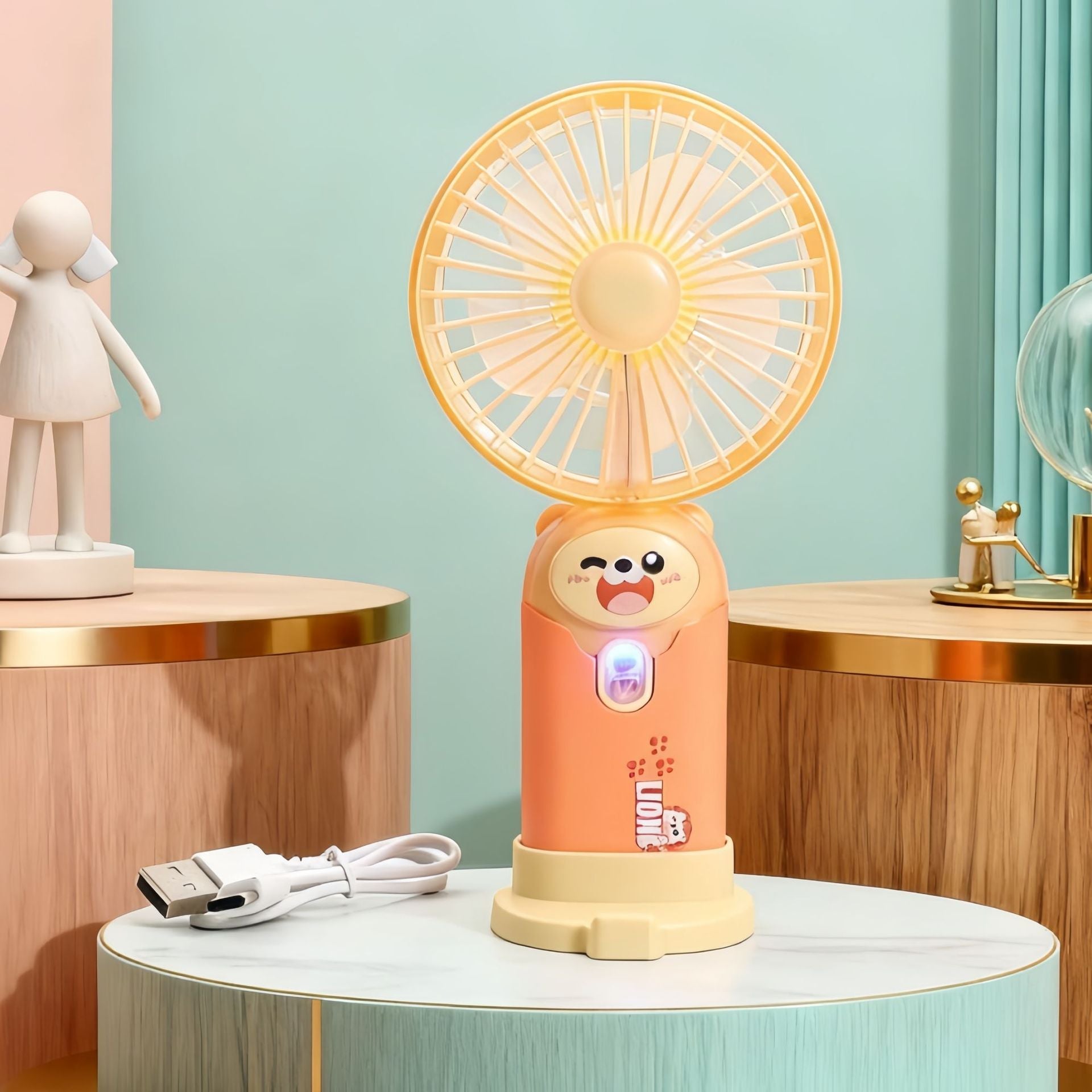 Unisex Mini Handfläkt Bärbar med LED-ljusring och Björnöron Design 16