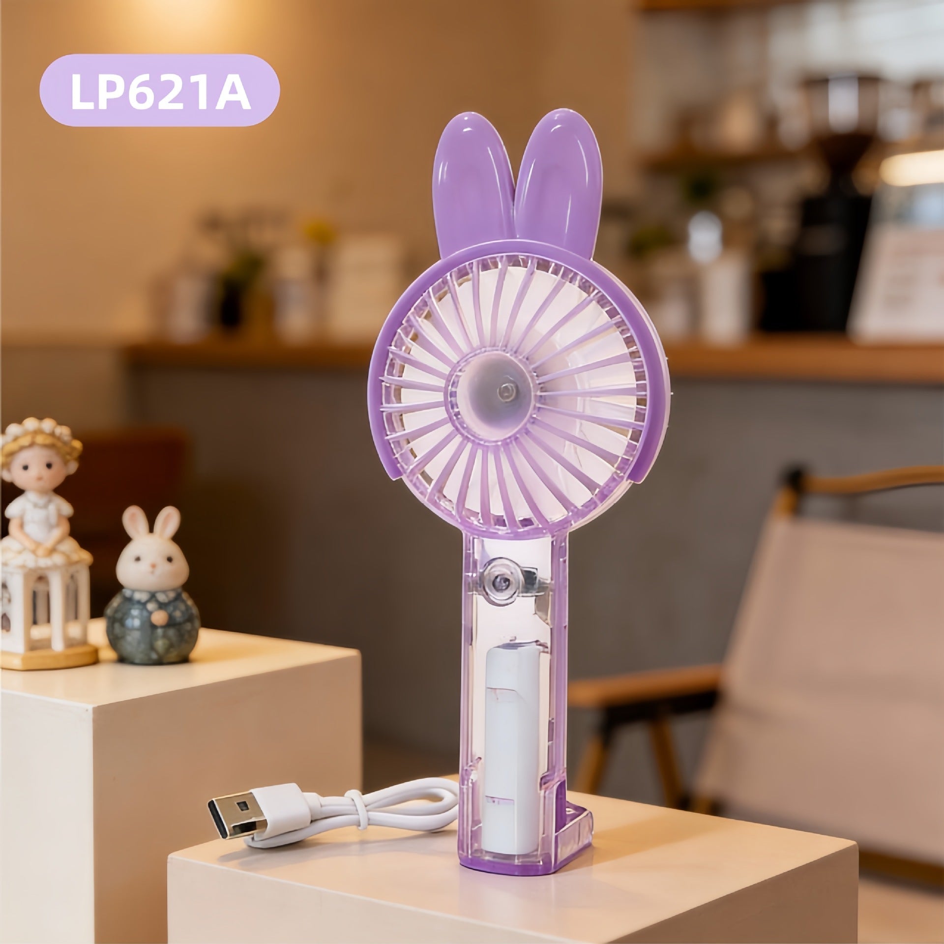 Unisex Mini Handfläkt Bärbar med LED-ljusring och Björnöron Design 22