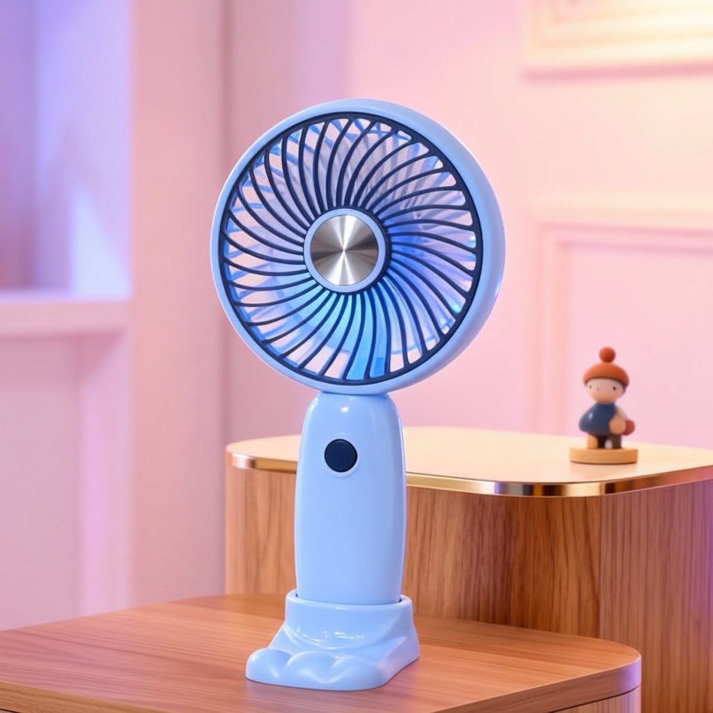 Unisex Mini Handfläkt Bärbar med LED-ljusring och Björnöron Design 4