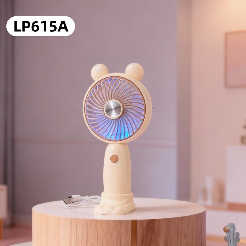 Unisex Mini Handfläkt Bärbar med LED-ljusring och Björnöron Design 6