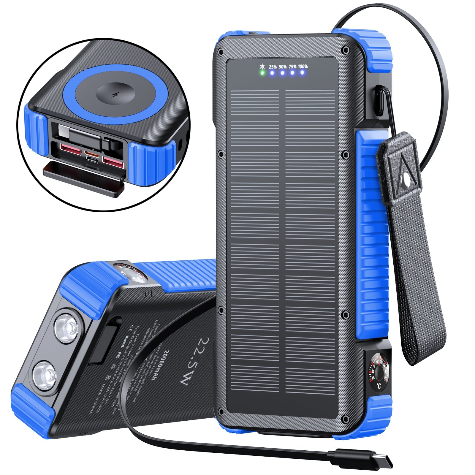Unisex Powerbank med Solenergi och Multifunktionsanslutningar 6