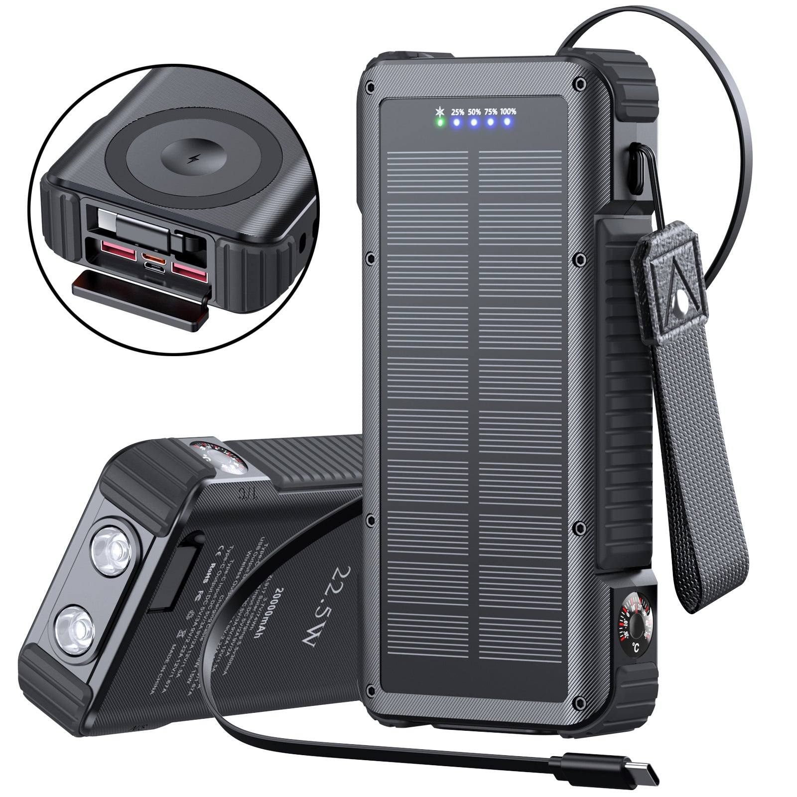 Unisex Powerbank med Solenergi och Multifunktionsanslutningar 7