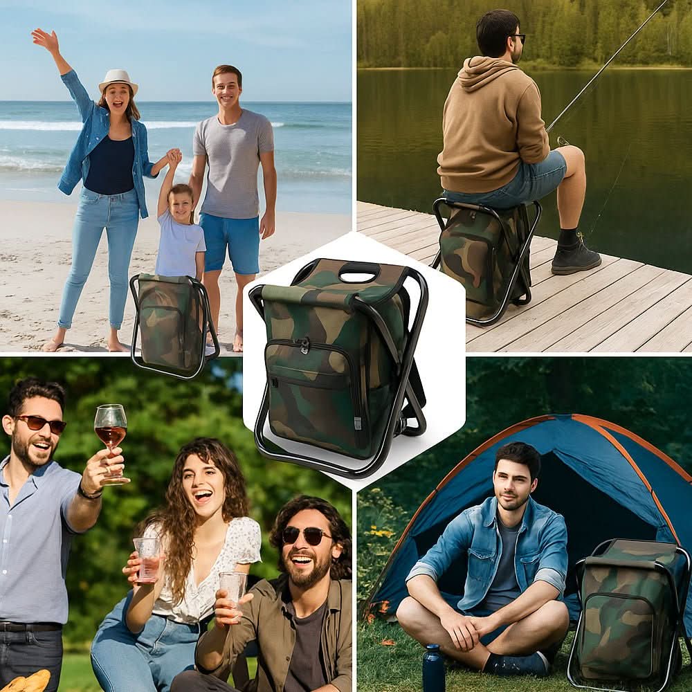 Unisex Ryggsäck med Hopfällbar Stol och Kylfack för Utomhusaktiviteter 3