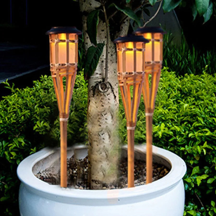 Utomhus Trädgårdsfacklor Bambu Design Solar LED Belysning 0