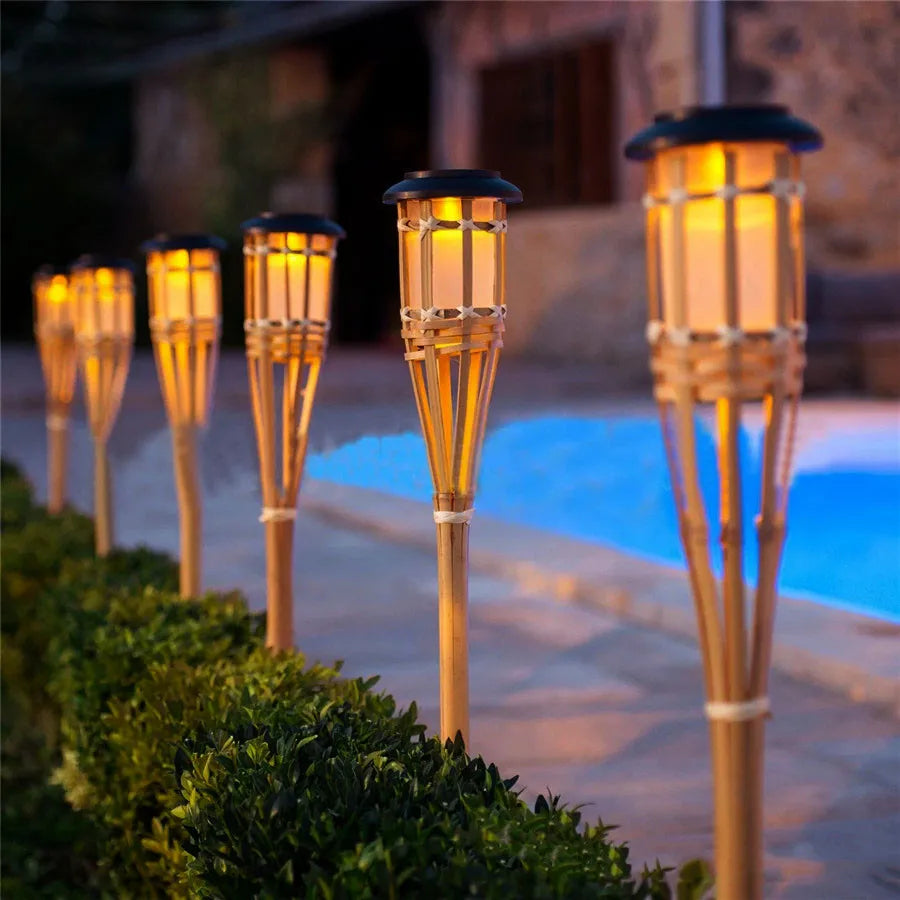 Utomhus Trädgårdsfacklor Bambu Design Solar LED Belysning 2