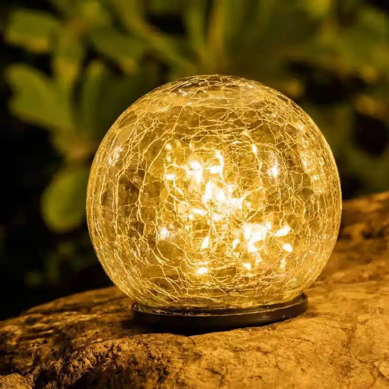 Utomhuslampa Solcellsdriven med Krossad Glasdesign för Utebelysning i Trädgården 0