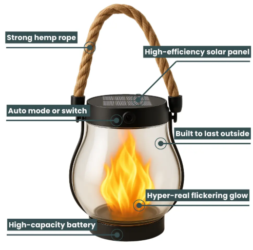 Utomhuslampa Solenergi Med Flamma Effekt För Uteplats och Trädgård 1