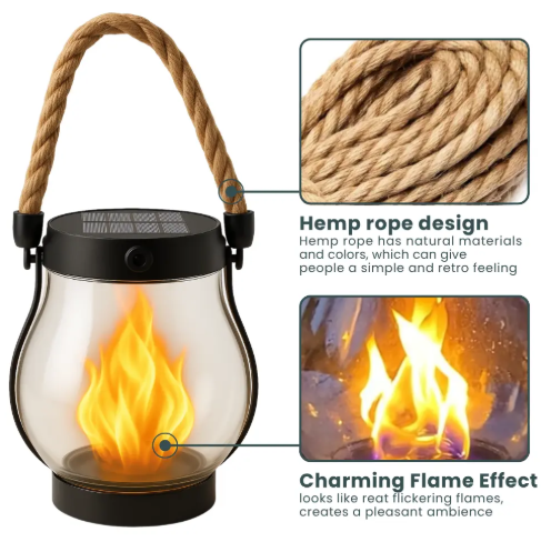 Utomhuslampa Solenergi Med Flamma Effekt För Uteplats och Trädgård 2