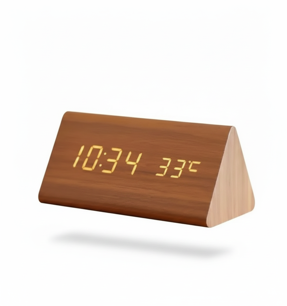 Väckarklocka LED Minimalistisk Träklocka med Röstaktivering 0