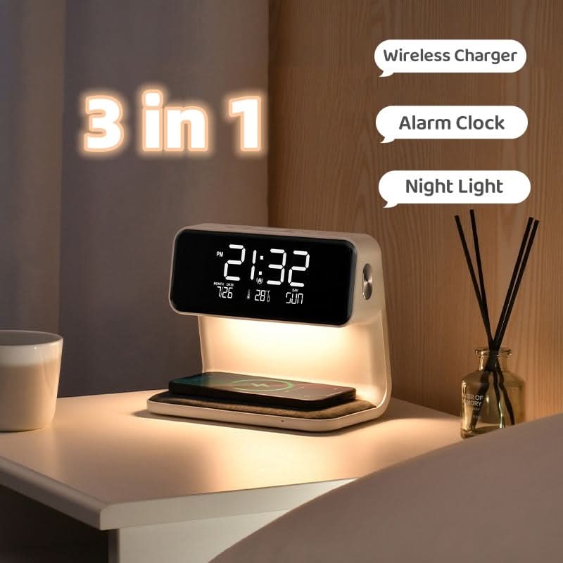 Väckarklocka med LED-lampa och Trådlös Laddare 1