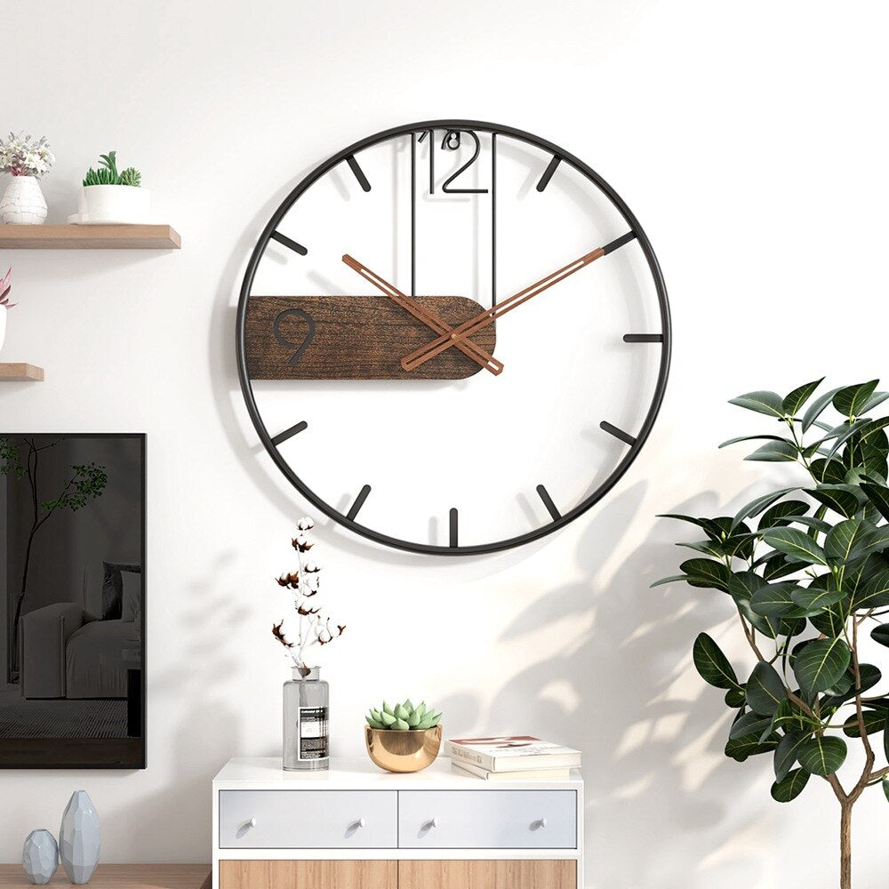 Väggklocka i Stål med Valnöt - Stilren Design 2