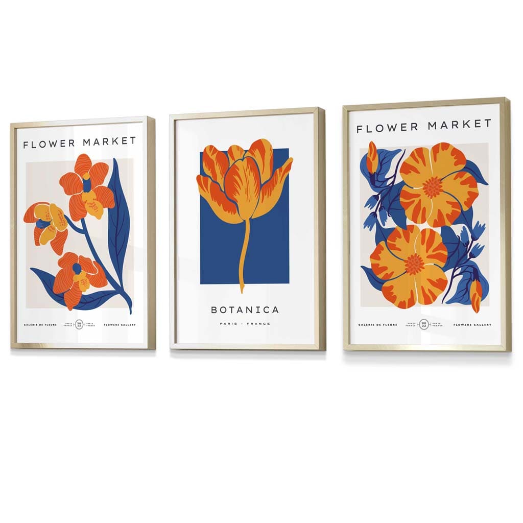Väggkonsttryck Blommor i Marinblått och Orange 3