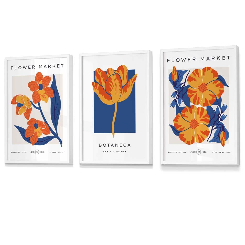 Väggkonsttryck Blommor i Marinblått och Orange 5