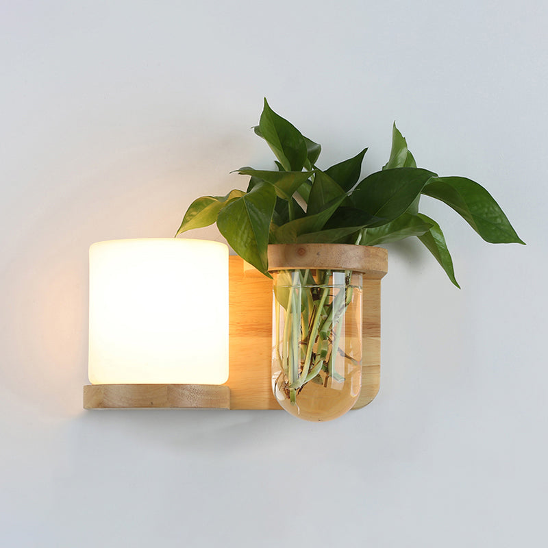Vägglampa i Art Deco-stil med trädetaljer och glas 0