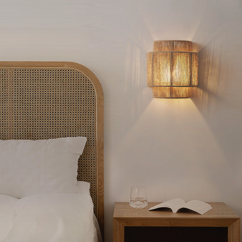 Vägglampa i Bohemisk Stil med Rattan och Hampa 1