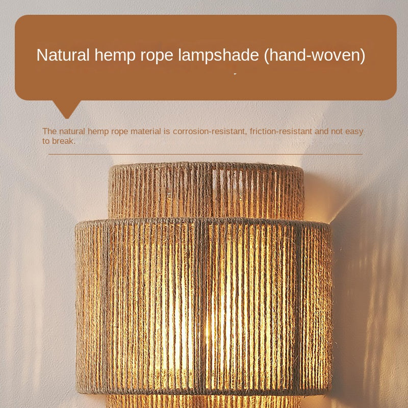 Vägglampa i Bohemisk Stil med Rattan och Hampa 5