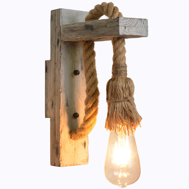 Vägglampa i trä med industriell stil för korridor 0
