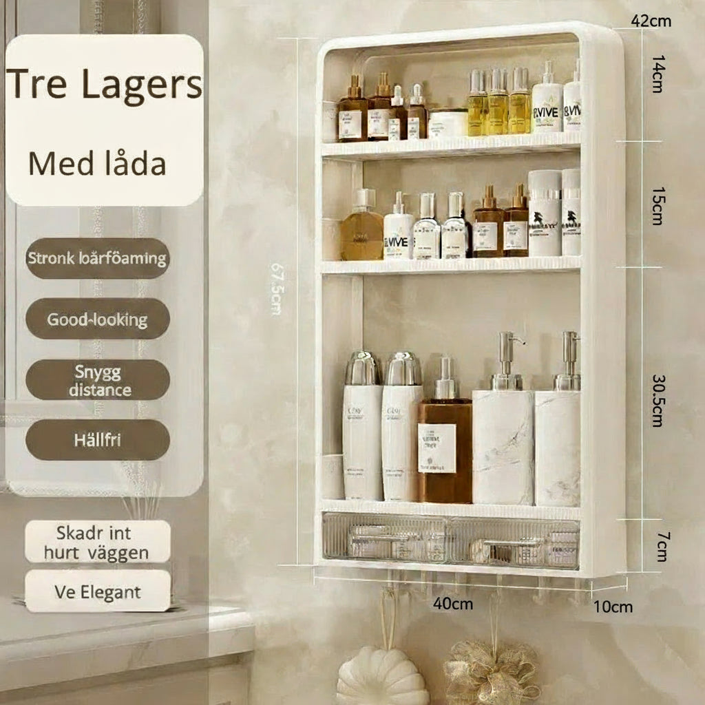 Väggmonterad Badrumsarrangör med Stämplingsfri Installation 9