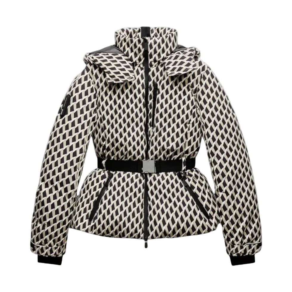 Vinterkappa Dam Bältad Geometrisk Quiltad Design 0