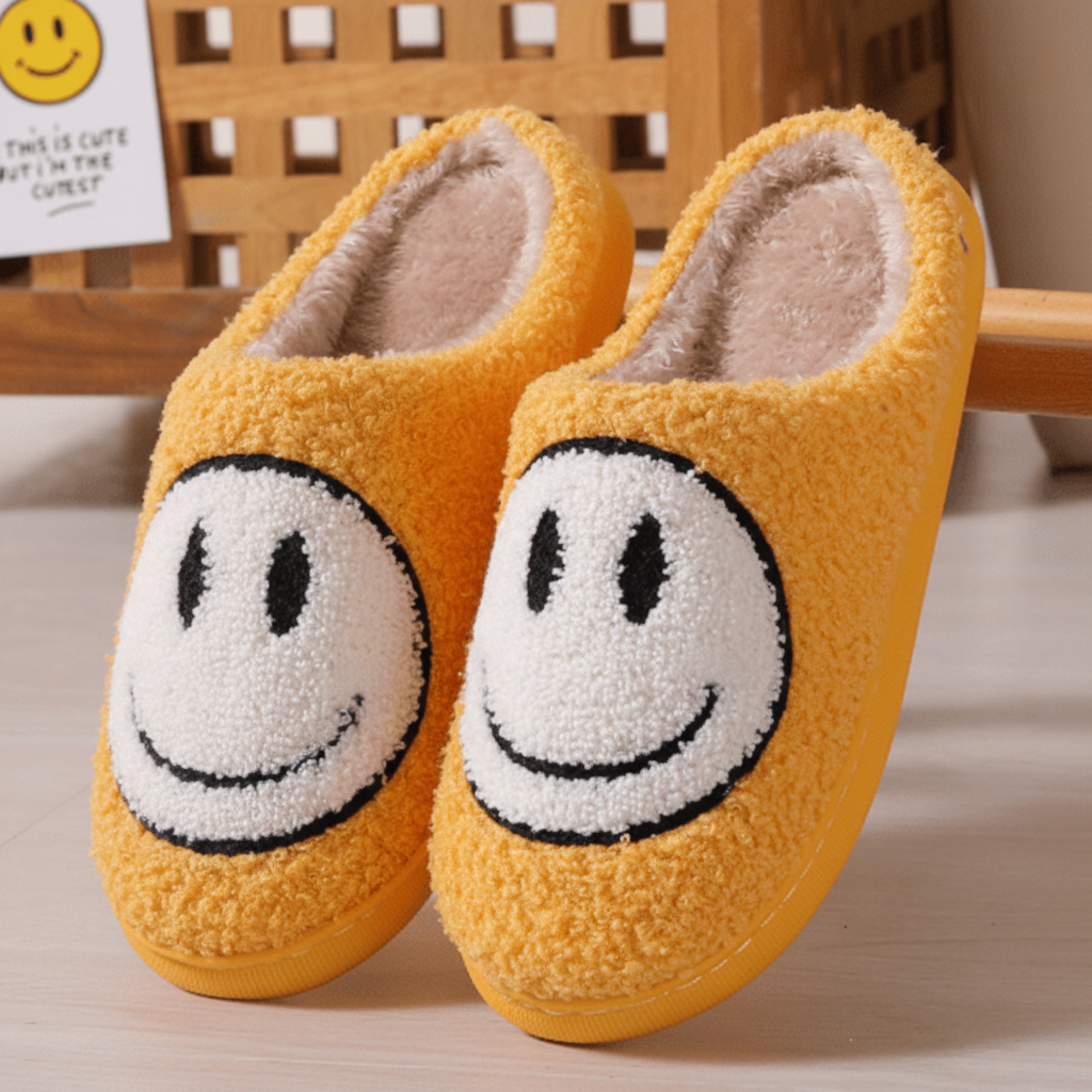 Vintertofflor för kvinnor med smiley-design 9
