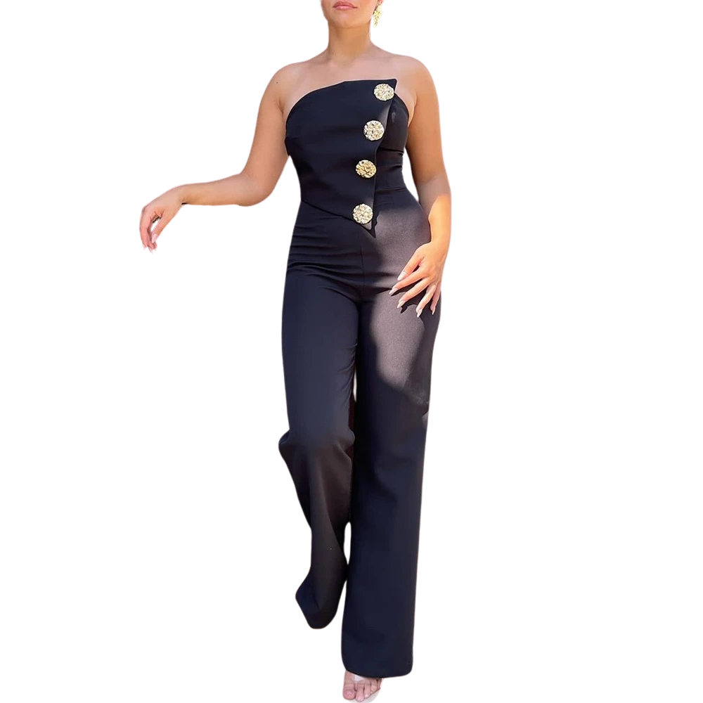Asymmetrisk Bandeau Strapless Jumpsuit