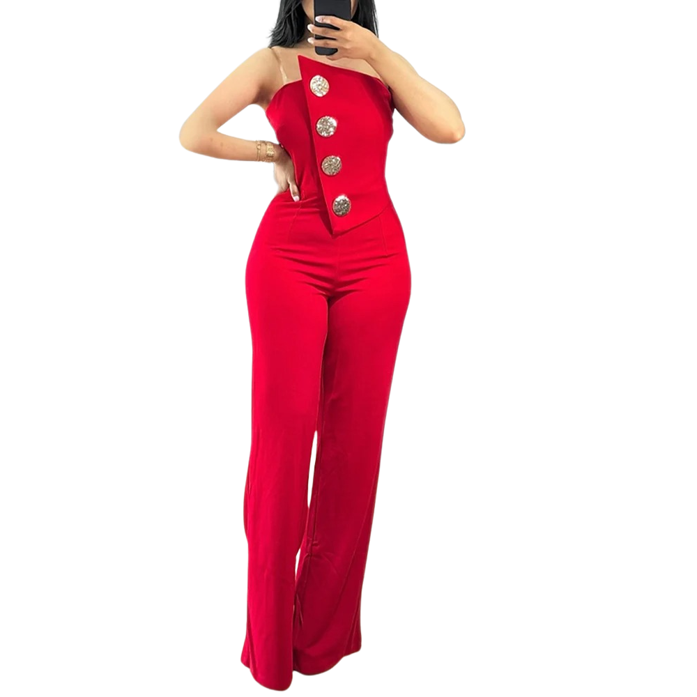 Asymmetrisk Bandeau Strapless Jumpsuit