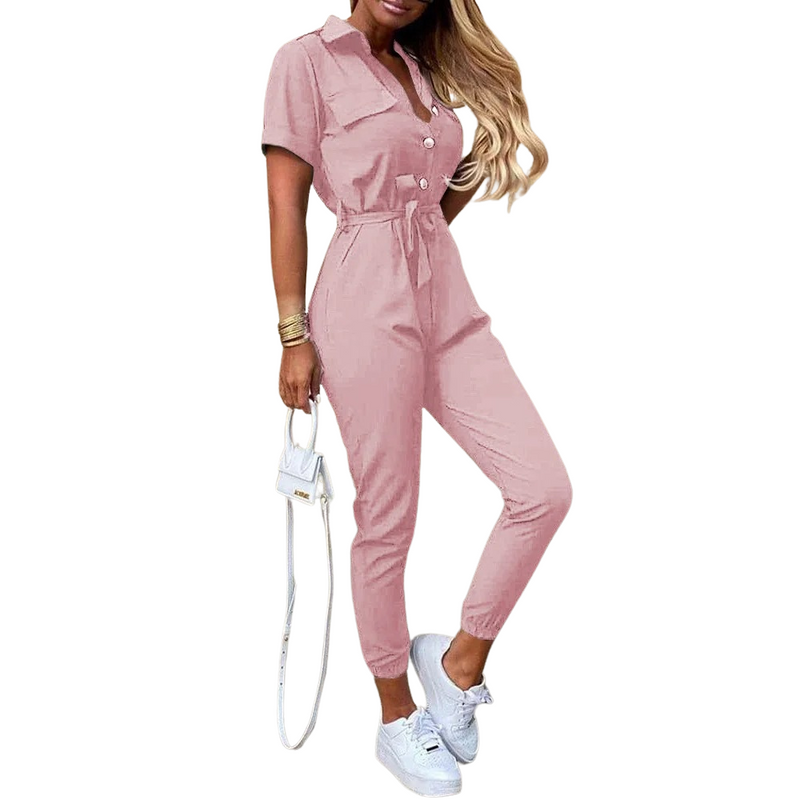 Jumpsuit med monokromatisk bälte för kvinnor