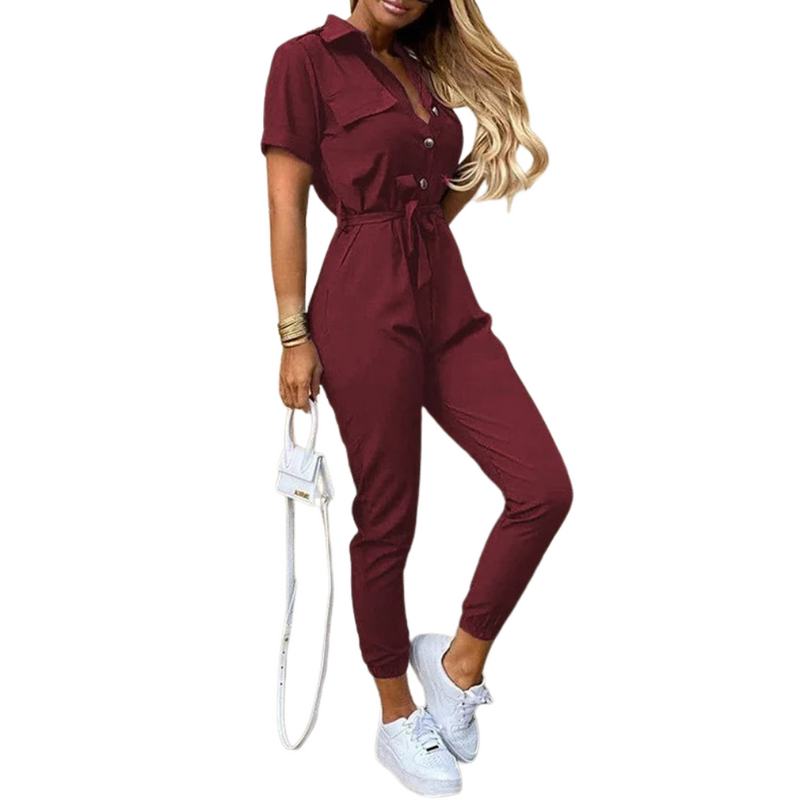 Jumpsuit med monokromatisk bälte för kvinnor