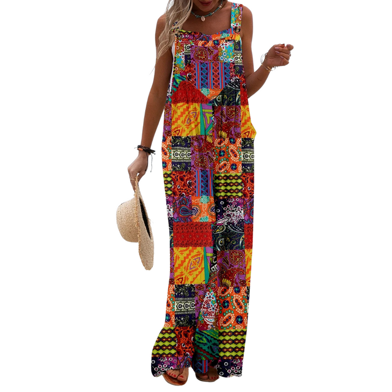 Bohemisk jumpsuit med vida ben för kvinnor