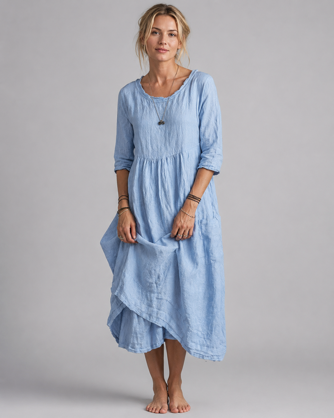 Damernas Midikjol med Vintage-inspirerad Design i Naturlig Blandning