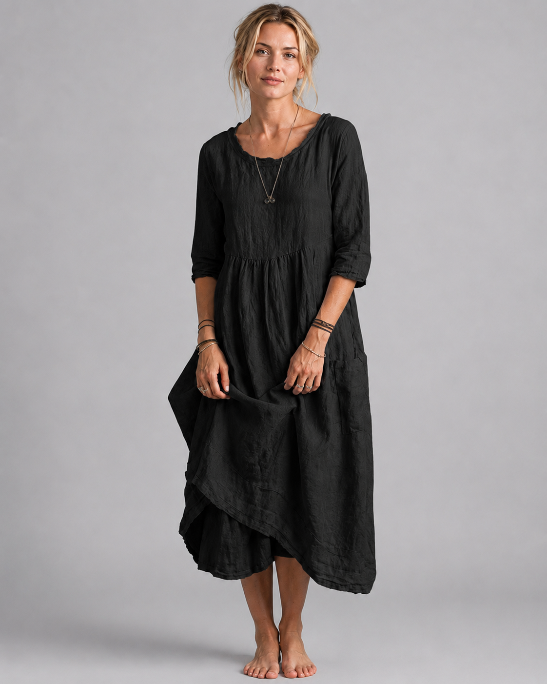 Damernas Midikjol med Vintage-inspirerad Design i Naturlig Blandning