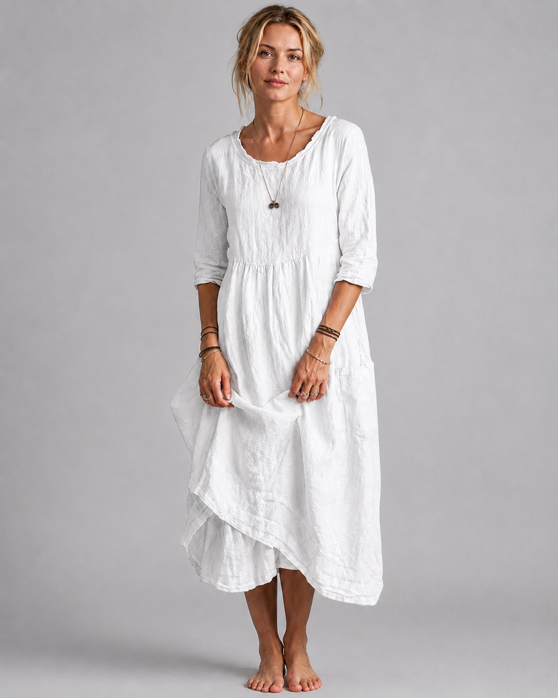 Damernas Midikjol med Vintage-inspirerad Design i Naturlig Blandning