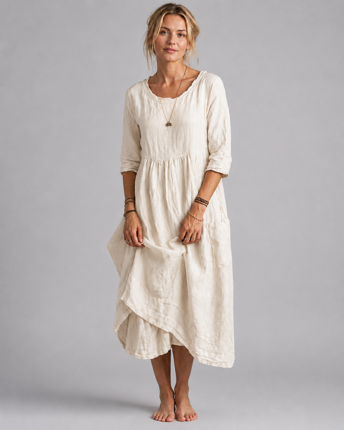 Damernas Midikjol med Vintage-inspirerad Design i Naturlig Blandning