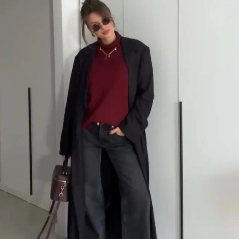 Casual stickad tröja med ståkrage