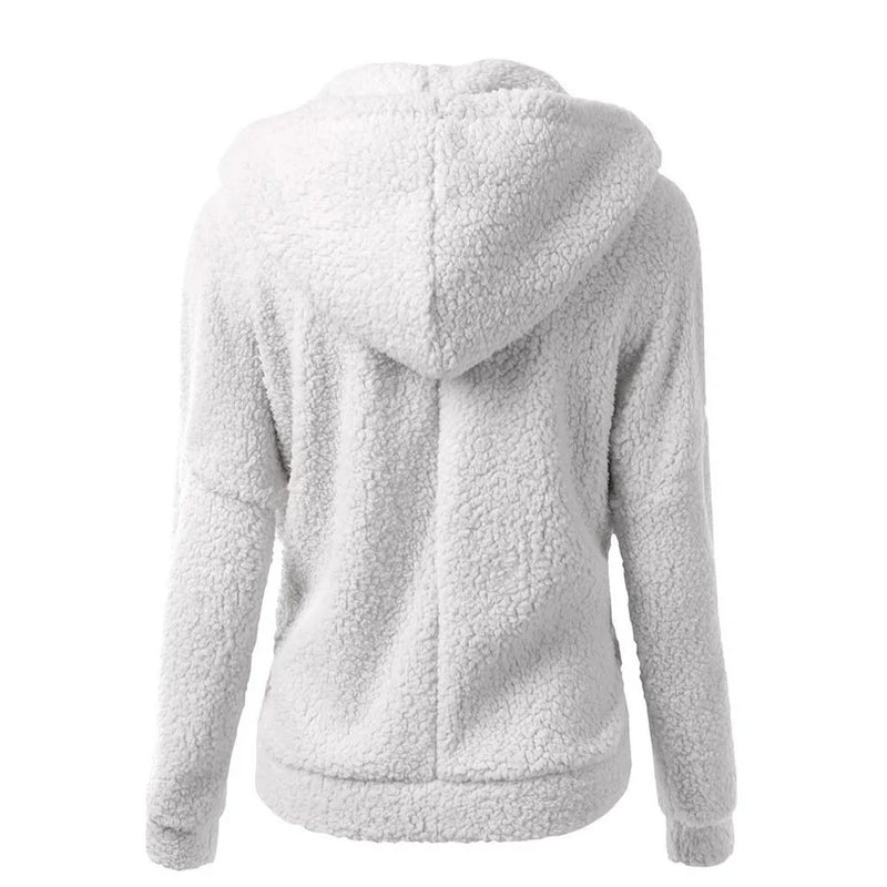 Fleece vinterjacka med huva för kvinnor