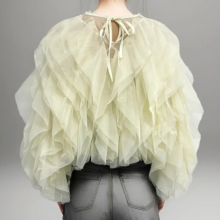 O-Neck Ruffle Shirt för kvinnor