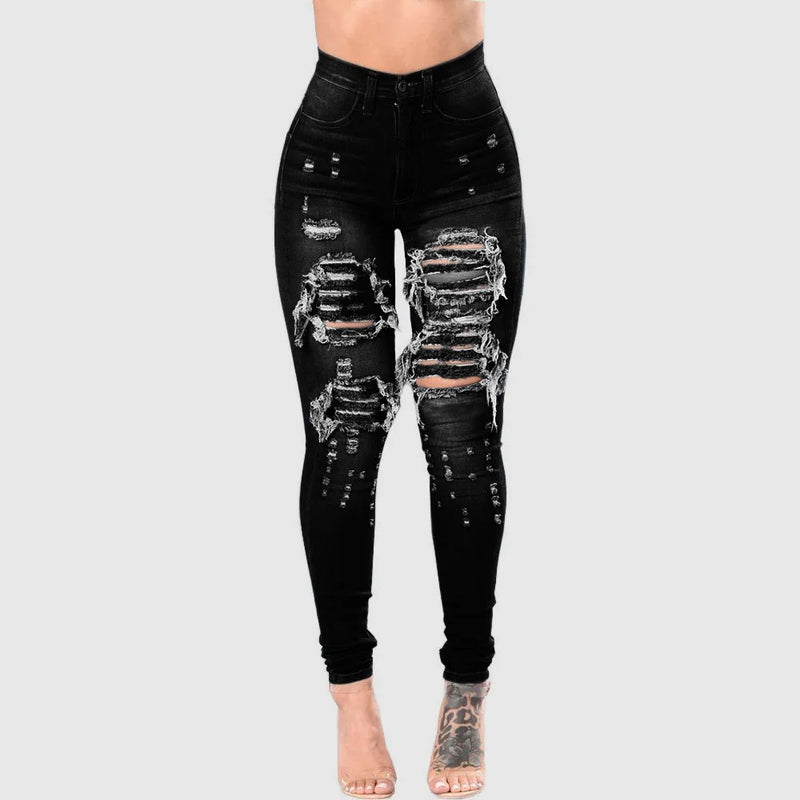 Rippade jeans med hög midja för kvinnor