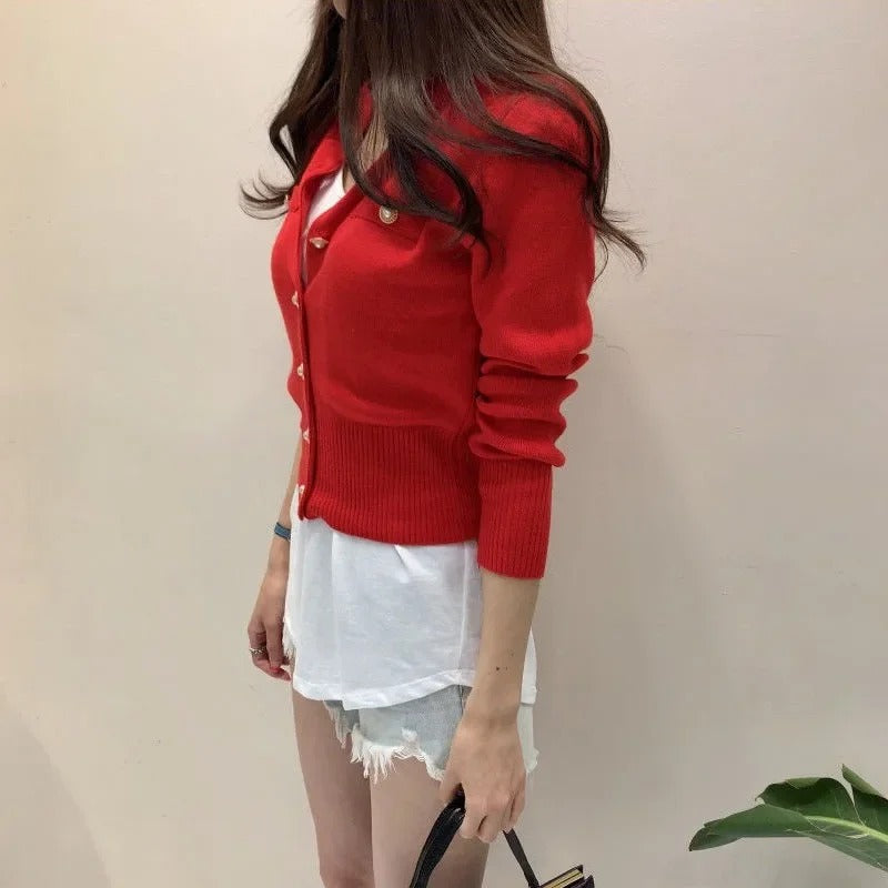 Enkelknäppt stickad cardigan för kvinnor