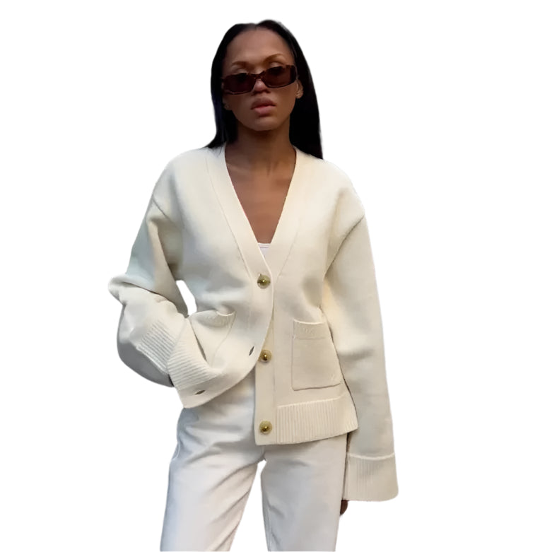 Solid V-ringad damkofta med ficka