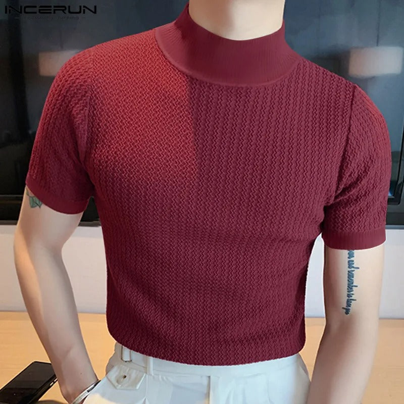 Höghalsad slim fit-T-shirt för herr