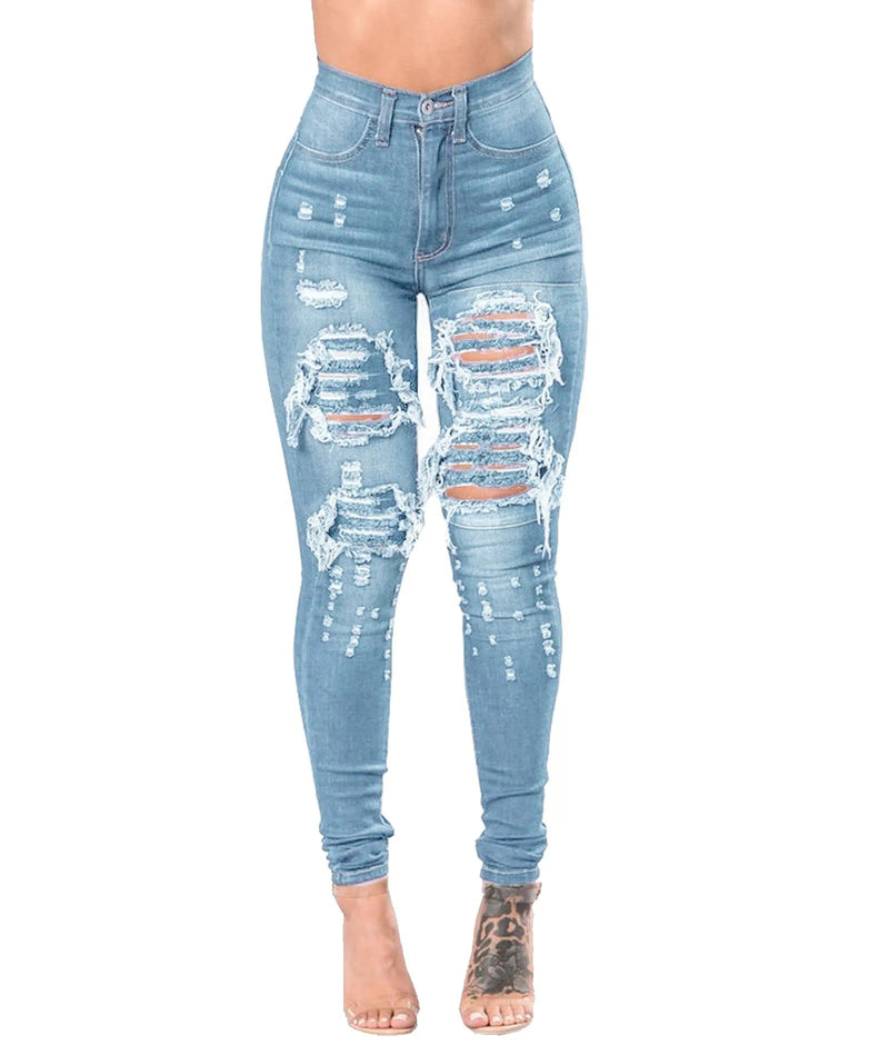 Rippade jeans med hög midja för kvinnor
