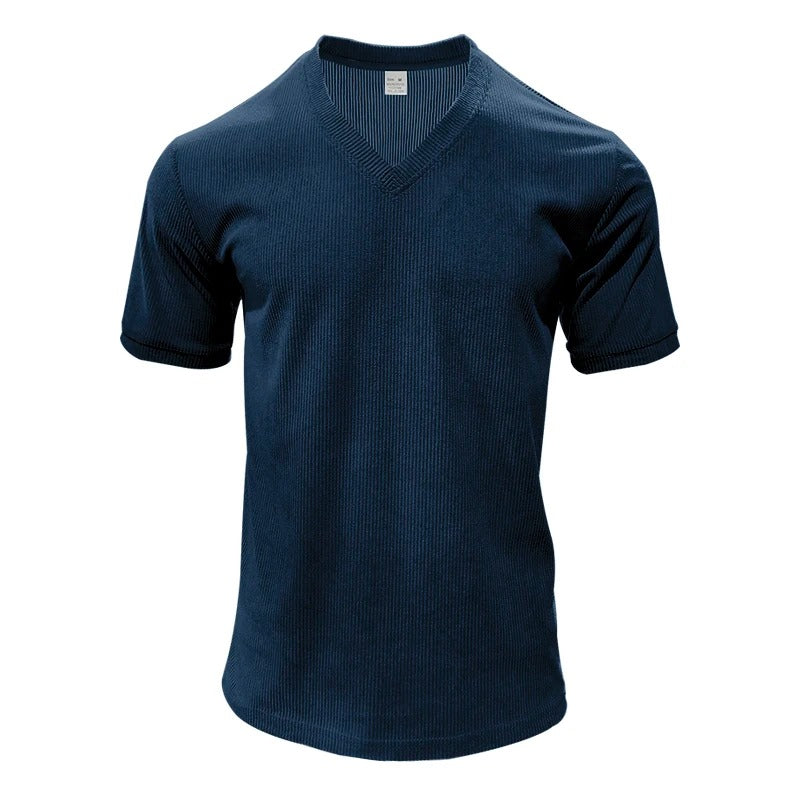 Herr T-shirt i corduroy med V-ringning