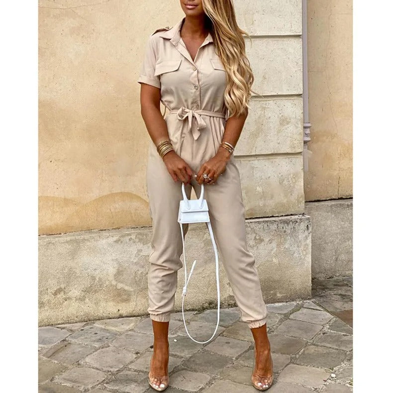 Jumpsuit med monokromatisk bälte för kvinnor